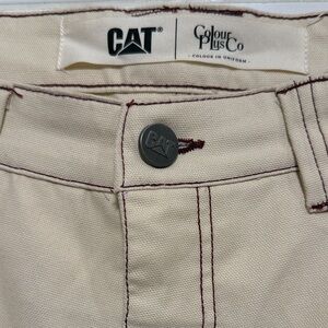 Caterpillar off-White cargo Jeans Pants with Brown Stitching Mens 36 x 32
